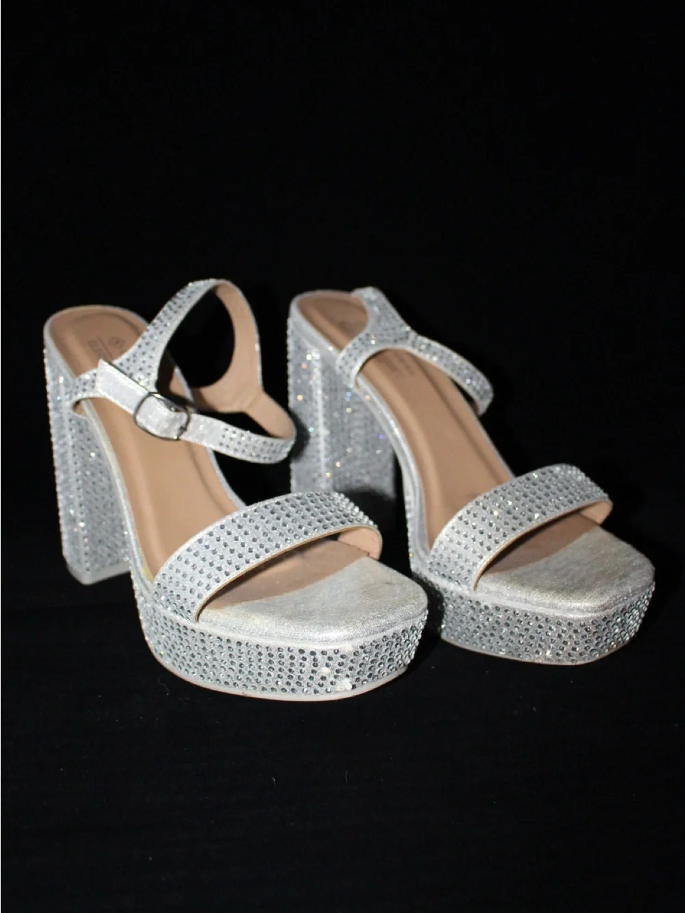 Call It Spring Silver Rhinestone Platform Sandals - Picture 2 of 5
